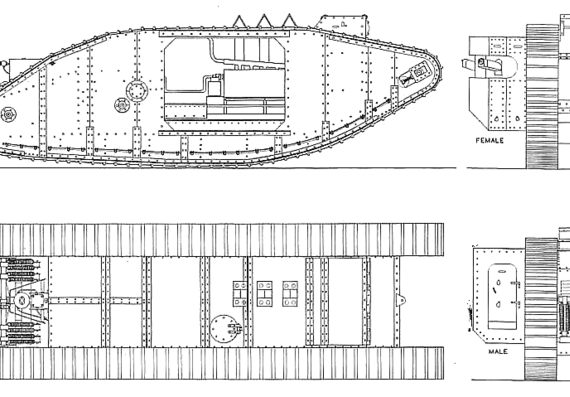 Танк Mk.I Tank (1916) - чертежи, габариты, рисунки