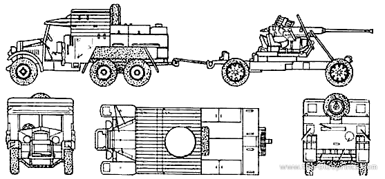 Morris CD Tractor + Bofors 40mm AA tank - drawings, dimensions, figures