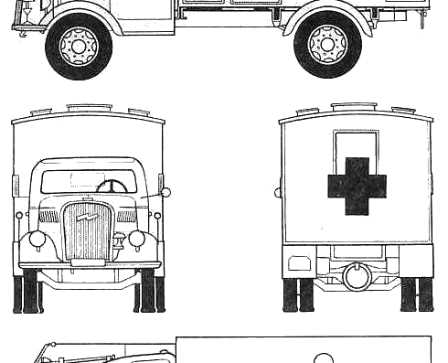 Танк Opel Blitz 3.6t Ambulance - чертежи, габариты, рисунки