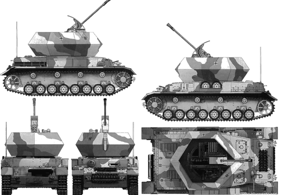 Ostwind 3.7cm AA tank - drawings, dimensions, figures