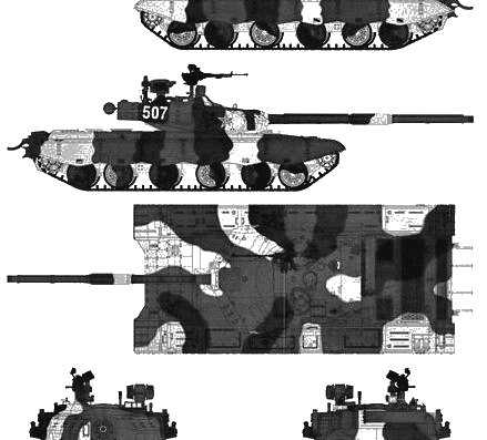 Танк PLA ZTZ 99A MBT - чертежи, габариты, рисунки