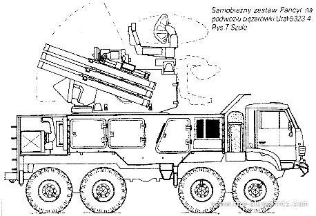 Tank Pantsir-S1 SA-22 Greyhound - Ural-5323 - drawings, dimensions, figures