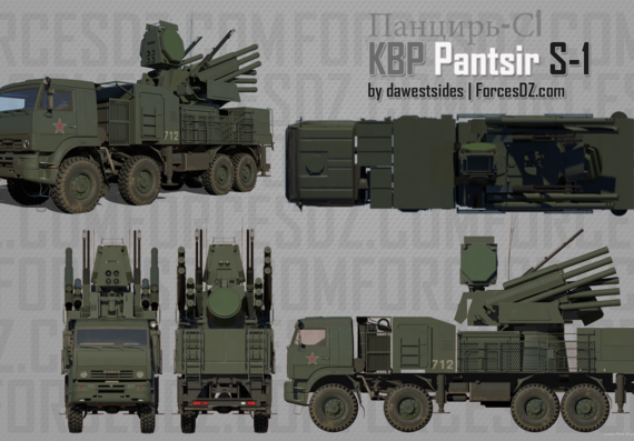Tank Pantsir S-1 NATO SA-22 Greyhound - drawings, dimensions, figures