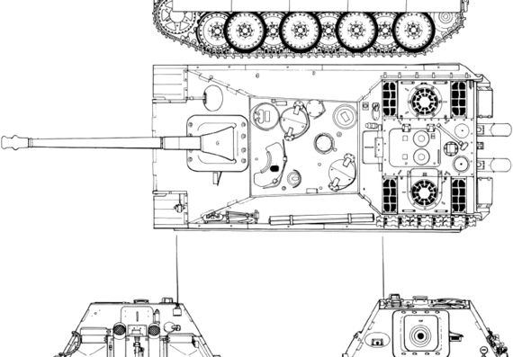 Танк Panzerjaeger fuer 8.8cm PaK 43 auf Fgst Panther I (SdKfz 173) - чертежи, габариты, рисунки