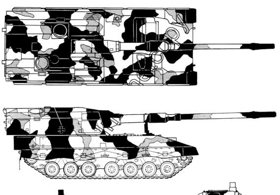 Tank PzH 2000 SPG - drawings, dimensions, figures