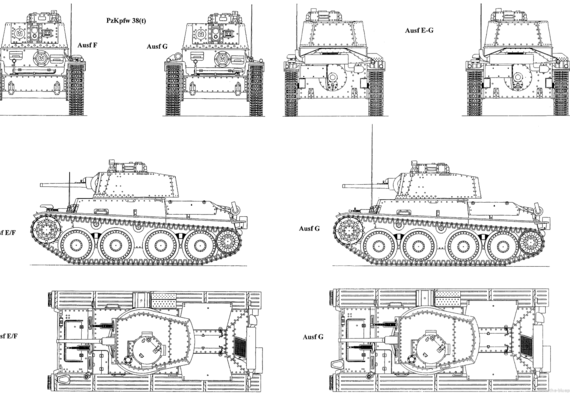 Танк Pz.Kpfw. 38(t) Ausf. E-F-G - чертежи, габариты, рисунки