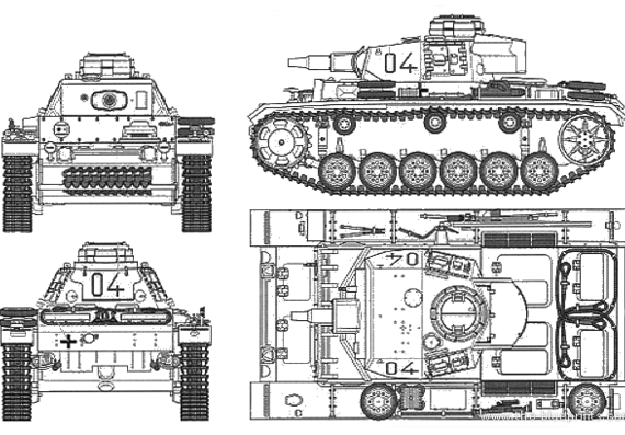 Tank Pz.Kpfw. III Ausf.N - drawings, dimensions, figures