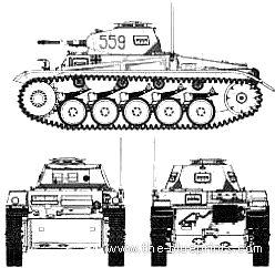 Танк Pz.Kpfw. II Ausf.F (1943) - чертежи, габариты, рисунки