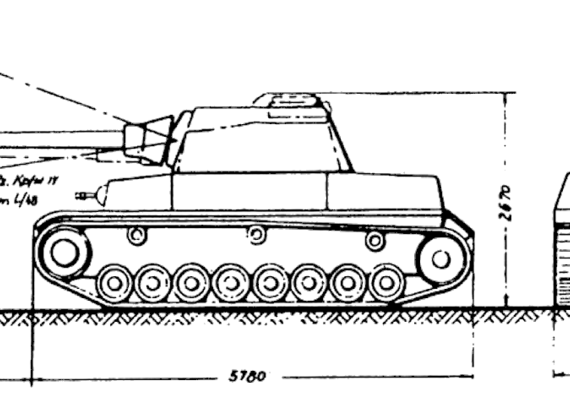 Tank Pz.Kpfw. IV mit 7.5 cm KWK-42 L-70 (project) - drawings, dimensions, figures