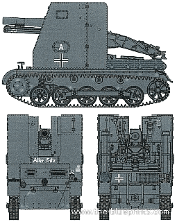 Танк Pz.Kpfw. I Ausf.B 15cm s.IG.33 (Sf) auf - чертежи, габариты, рисунки