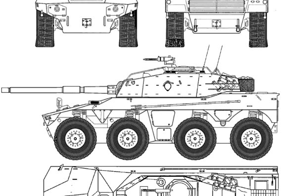 Rooikat 76 AFV tank - drawings, dimensions, pictures