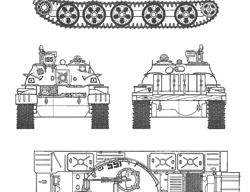 Танк Russian T-62A Tank - чертежи, габариты, рисунки