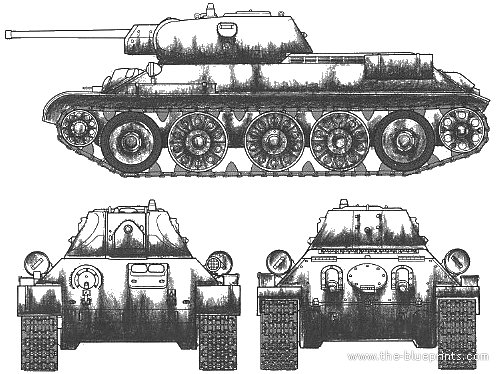 Танк Russian Tank T34 76 Production Model (1942) - чертежи, габариты, рисунки