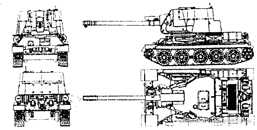 Танк SAU-122mm - чертежи, габариты, рисунки