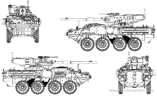 Танк STRYKER Mobile Gun System - чертежи, габариты, рисунки