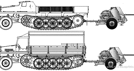 Tank Sd.Ah. 58 + 3.7cm Flak43 - drawings, dimensions, figures