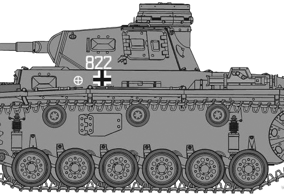 Танк Sd.Kfz. 131 Pz.Kpfw.III Ausf.E-F - чертежи, габариты, рисунки