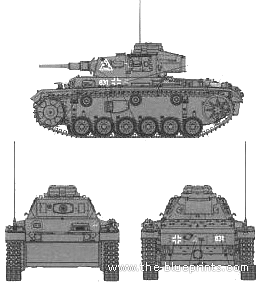Tank Sd.Kfz. 131 Pz.Kpfw.III Ausf.J - drawings, dimensions, figures