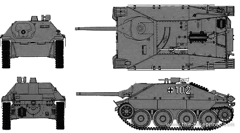 Танк Sd.Kfz. 138-2 Hetzer - чертежи, габариты, рисунки