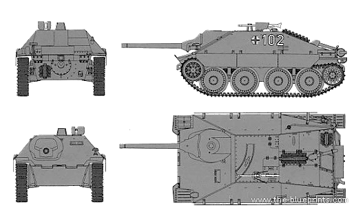 Танк Sd.Kfz. 138-2 Hetzer (1944) - чертежи, габариты, рисунки