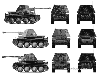 Tank Sd.Kfz. 138 Panzerjager Marder III Ausf.H - drawings, dimensions, figures