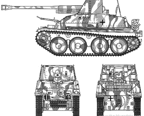 Танк Sd.Kfz. 139 Marder III (1944) - чертежи, габариты, рисунки