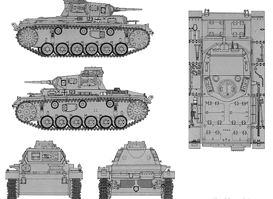 Tank Sd.Kfz. 141 Pz.Kpfw.III Ausf.E (1941) - drawings, dimensions, pictures