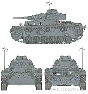 Tank Sd.Kfz. 141 Pz.Kpfw.III Ausf.H (5cm) - drawings, dimensions, figures