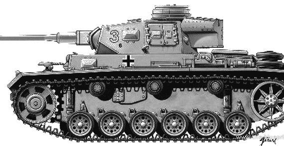 Tank Sd.Kfz. 141 Pz.Kpfw.III Ausf.J - drawings, dimensions, figures