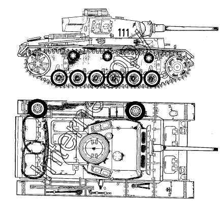Tank Sd.Kfz. 141 Pz.Kpfw.III Ausf.L - drawings, dimensions, figures