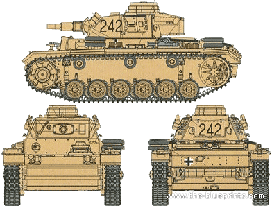 Tank Sd.Kfz. 141 Pz.Kpfw.III Ausf.N (DAK) - drawings, dimensions, figures