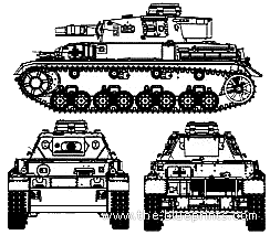 Танк Sd.Kfz. 141 Pz.kpfw.IV Ausf.F1 - чертежи, габариты, рисунки