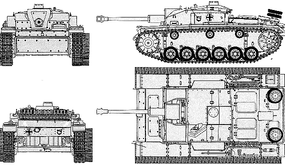 Танк Sd.Kfz. 142-1 StuG.III Ausf.F8 - чертежи, габариты, рисунки