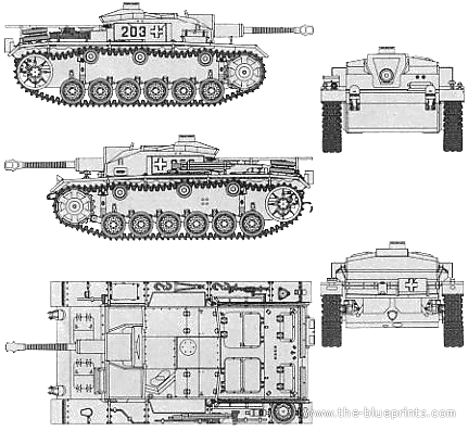 Tank Sd.Kfz. 142-1 Stug III Ausf.F (1943) - drawings, dimensions, pictures