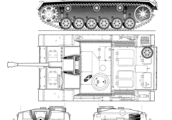 Танк Sd.Kfz. 1421 Sturmgeschutz40 Ausf.G 7.5cm (StuG 40) - чертежи, габариты, рисунки