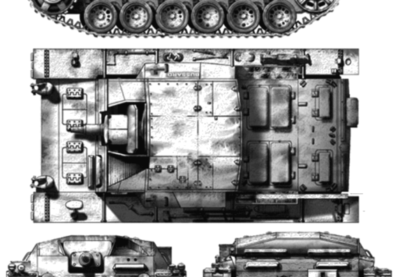 Танк Sd.Kfz. 142 Sturmgeschutz III Ausf.B (StuG.III) - чертежи, габариты, рисунки