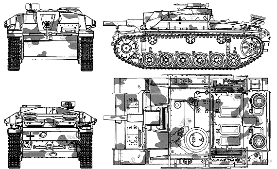 Танк Sd.Kfz. 142 Sturmgeschutz III Ausf.G (Stug.III) - чертежи, габариты, рисунки