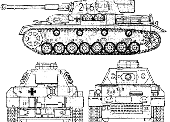 Tank Sd.Kfz. 161 Pz.Kpfw.IV Ausf.F - drawings, dimensions, figures
