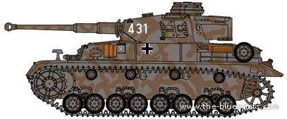 Танк Sd.Kfz. 161 Pz.Kpfw.IV Ausf.F2 - чертежи, габариты, рисунки