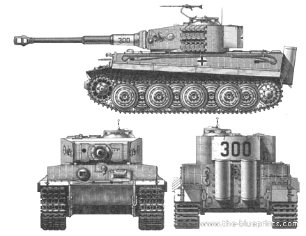 Танк Sd.Kfz. 162 Pz.Kpfw.VI Tiger I Ausf.E - чертежи, габариты, рисунки
