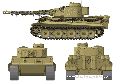 Tank Sd.Kfz. 171 Pz.Kpfw.VI Ausf H Tiger I - drawings, dimensions, figures