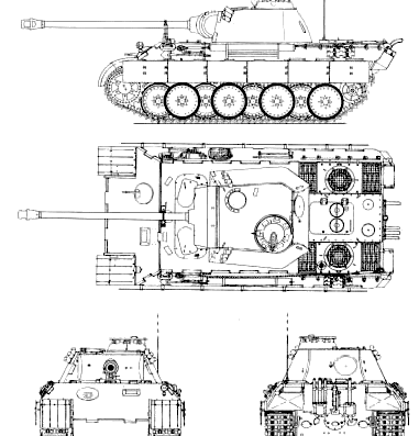 Tank Sd.Kfz. 171 Pz.Kpfw. V Ausf.A A2 Panther - drawings, dimensions, figures