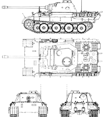 Танк Sd.Kfz. 171 Pz.Kpfw. V Ausf.D A1 Panther - чертежи, габариты, рисунки
