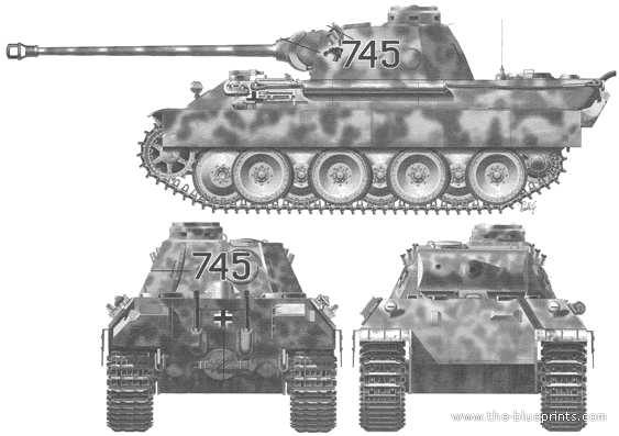 Танк Sd.Kfz. 171 Pz.Kpfw. V Panther Ausf. D - чертежи, габариты, рисунки