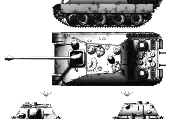Танк Sd.Kfz. 173 Jadpanzer V Jadpanther - чертежи, габариты, рисунки