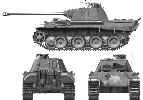 Танк Sd.Kfz. 179 Pz.Kpfw. V Panther - чертежи, габариты, рисунки