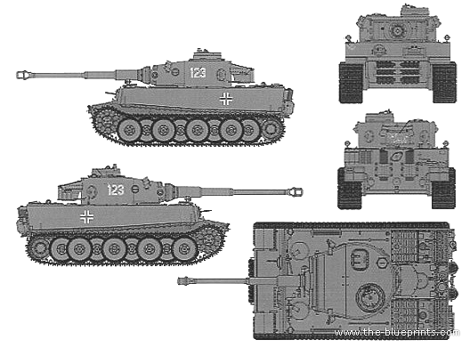Танк Sd.Kfz. 181 Pa.Kpfw.VI Tiger I - чертежи, габариты, рисунки
