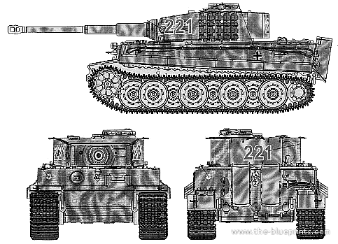Tank Sd.Kfz. 181 Pz.Kfw. VI Ausf.E Tiger I - drawings, dimensions, figures