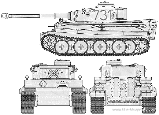 Танк Sd.Kfz. 181 Pz.Kfw. VI Tiger I (1943) - чертежи, габариты, рисунки