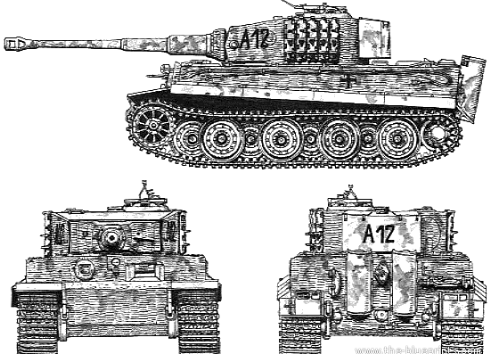 Танк Sd.Kfz. 181 Pz.Kfw. VI Tiger I Ausf.E - чертежи, габариты, рисунки